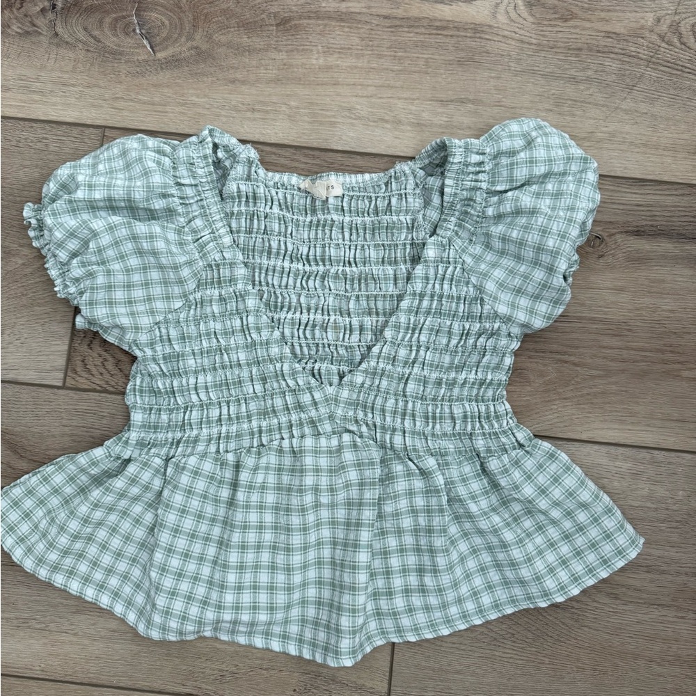 La Hearts Blue and White Smocked Peplum Blouse